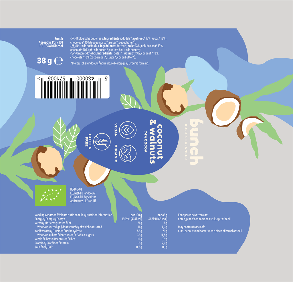 Bunch Bio dadelreep: kokos & walnoot